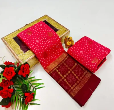 Zig Zag Foil Print Saree with Contrast Jari Border and Digital Print Pallu